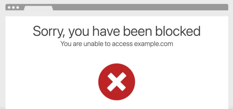 An automatic computer screen displaying the message "sorry you have been blocked".