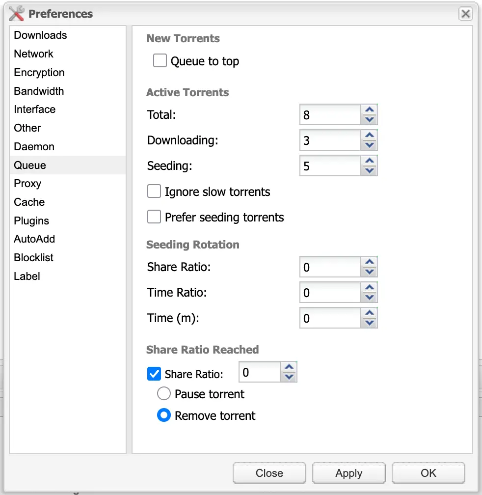 deluge queue settings